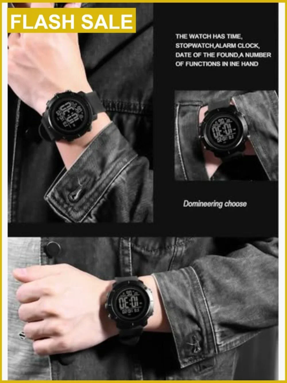 Digital Sports Watch Military Waterproof Men's Stopwatch Alarm Night Light